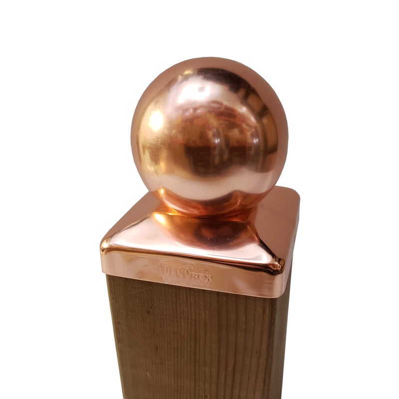 Decorex Hardware Solid Copper Ball Post Cap for 4x4 Wood Posts (3.5" x 3.5") â€“ Heavy 20-Gauge Real Copper Outdoor Fence & Deck Post Cap â€“ Rust-Free Decorative Ball Top â€“ Decorex Hardware - Image 2
